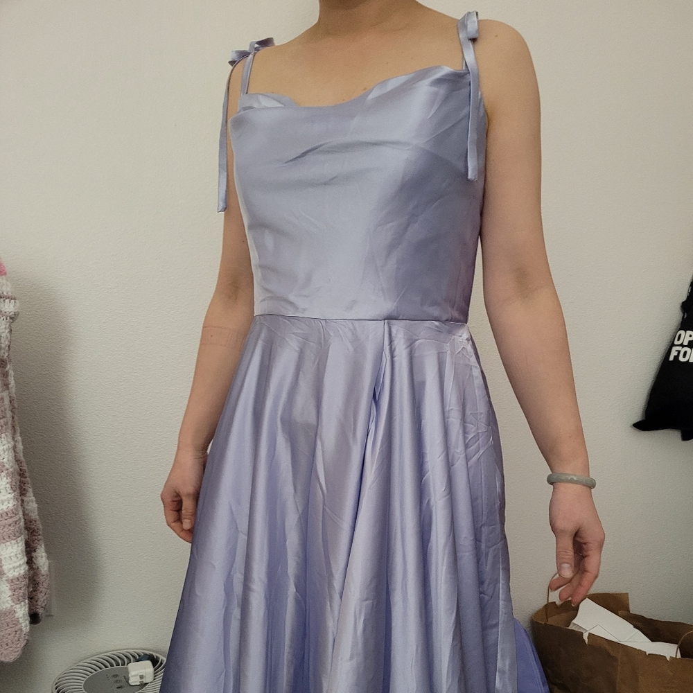 Lilac Cowl Neck Satin Prom Dress